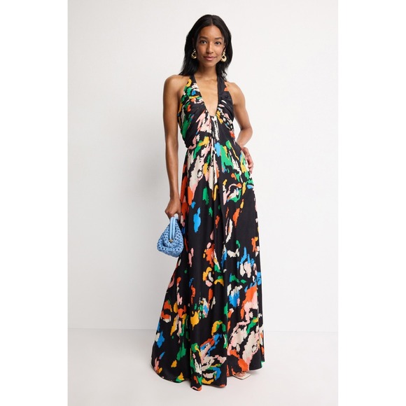 A.L.C. Dresses & Skirts - A.L.C. Halter Maxi Dress Multi Color Abstract Brushstroke Gown Size 6